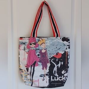LUCKY COTTON ZIPPERED TOTE ILLUSTRATED BY LEONARD CADIENTE 15" X 4.5"X 14"